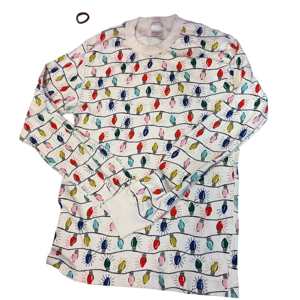 Hanna Andersson Women Small Christmas Lights Organic Cotton Pajama Set Cream - Picture 2 of 6